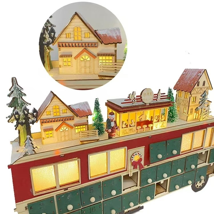 Wooden Bus Christmas Countdown Advent Calendar – 24 Days Holiday Fun & Gift