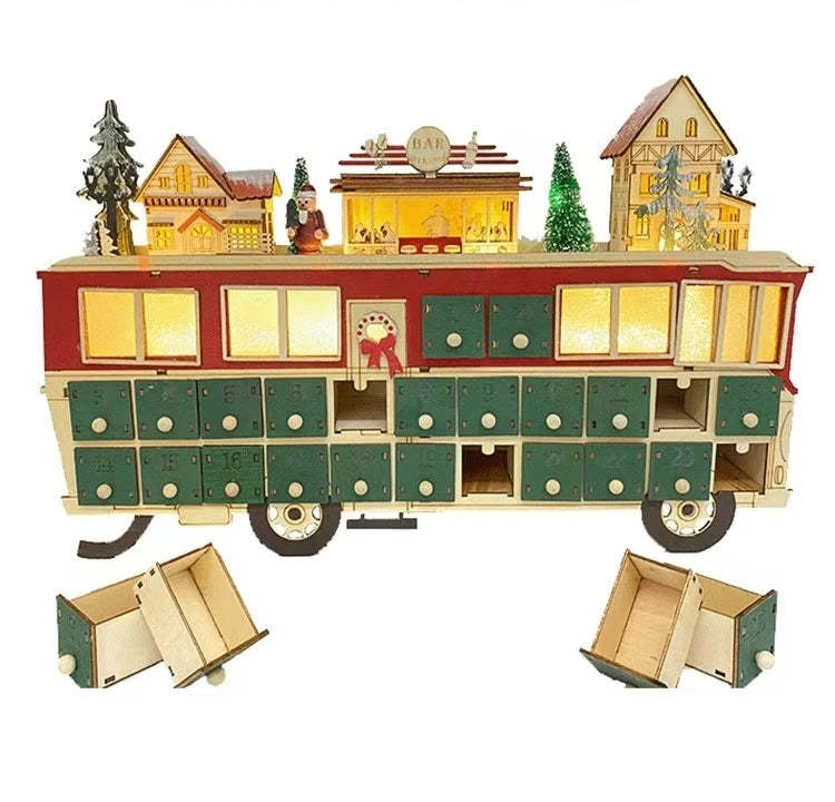 Wooden Bus Christmas Countdown Advent Calendar – 24 Days Holiday Fun & Gift