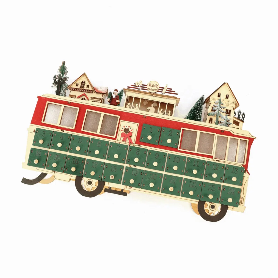 Wooden Bus Christmas Countdown Advent Calendar – 24 Days Holiday Fun & Gift