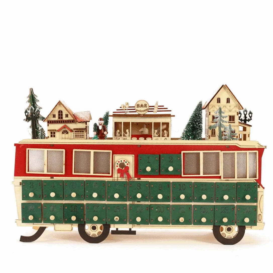 Wooden Bus Christmas Countdown Advent Calendar – 24 Days Holiday Fun & Gift