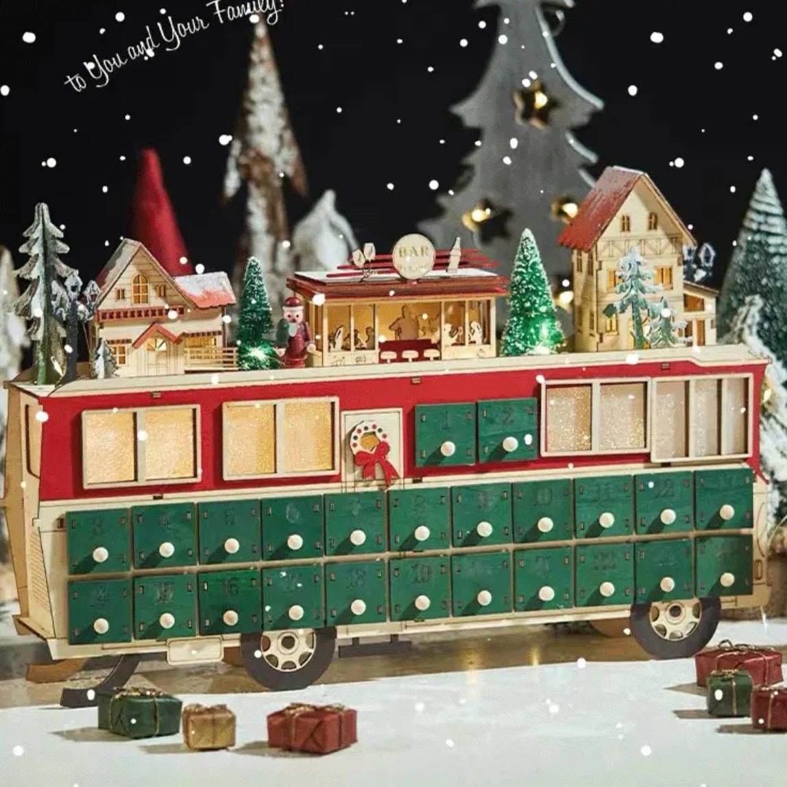 Wooden Bus Christmas Countdown Advent Calendar – 24 Days Holiday Fun & Gift