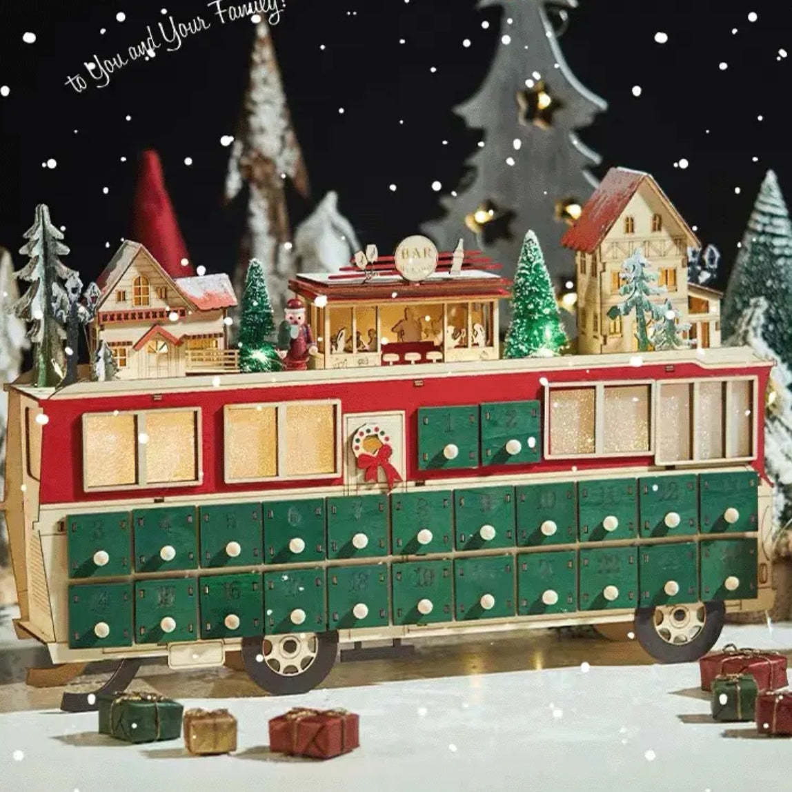 Wooden Bus Christmas Countdown Advent Calendar – 24 Days Holiday Fun & Gift
