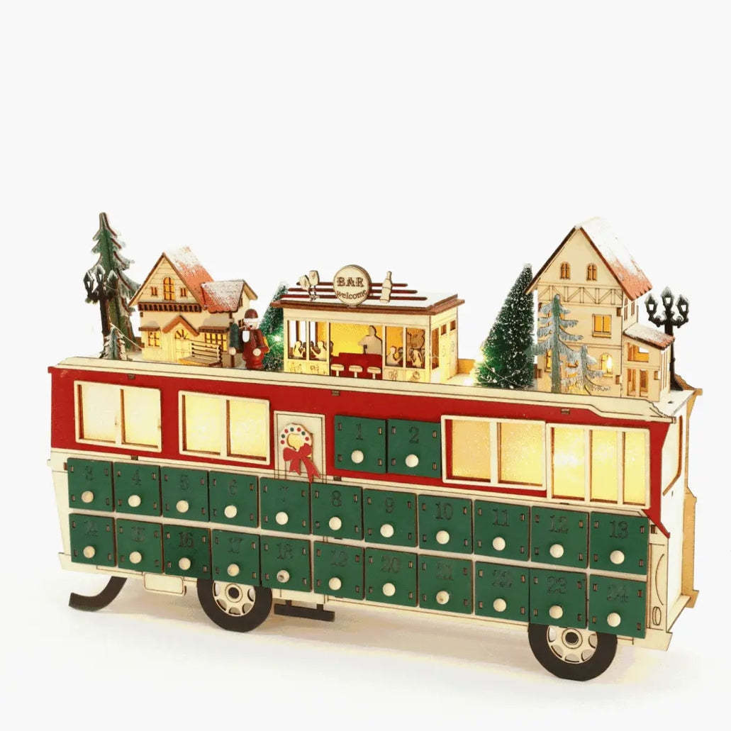 Wooden Bus Christmas Countdown Advent Calendar – 24 Days Holiday Fun & Gift