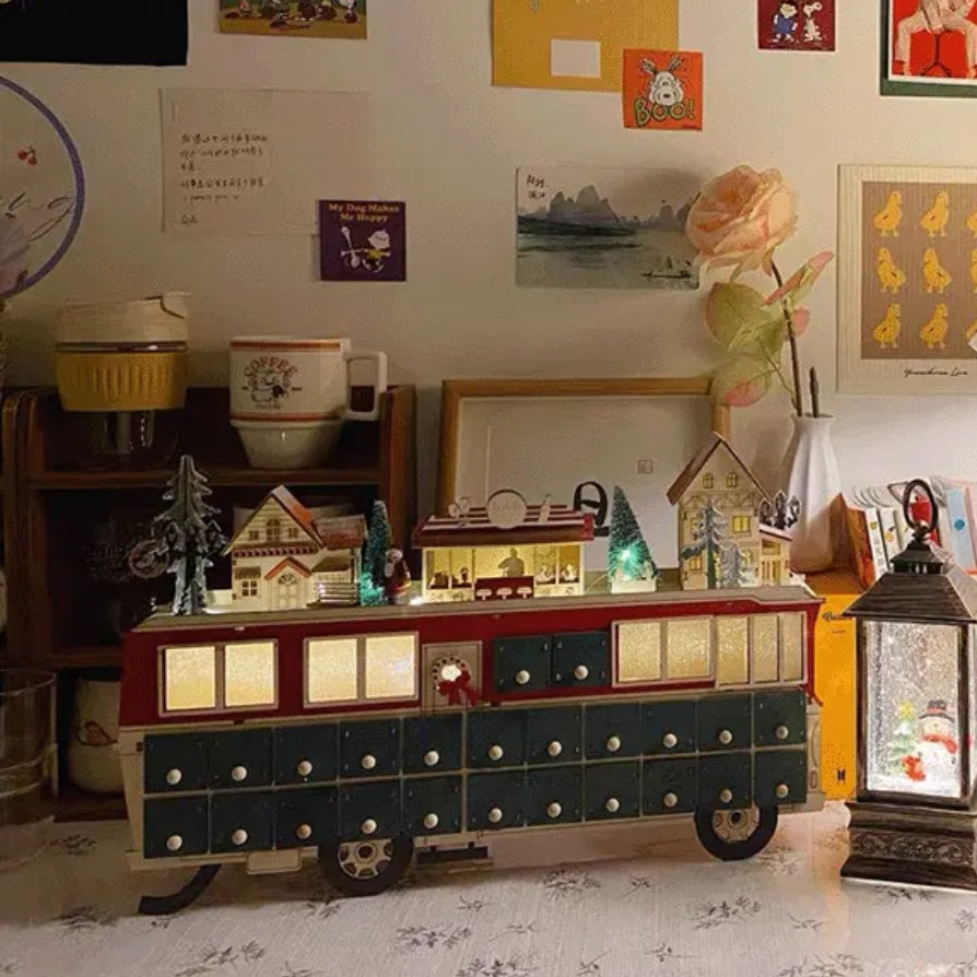 Wooden Bus Christmas Countdown Advent Calendar – 24 Days Holiday Fun & Gift