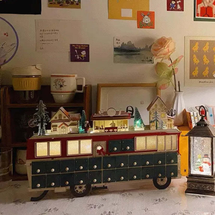 Wooden Bus Christmas Countdown Advent Calendar – 24 Days Holiday Fun & Gift