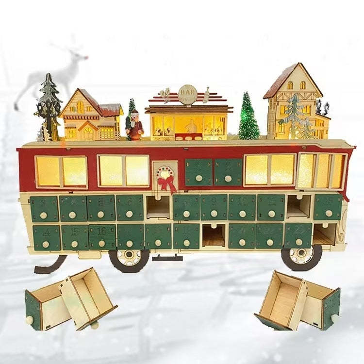 Wooden Bus Christmas Countdown Advent Calendar – 24 Days Holiday Fun & Gift