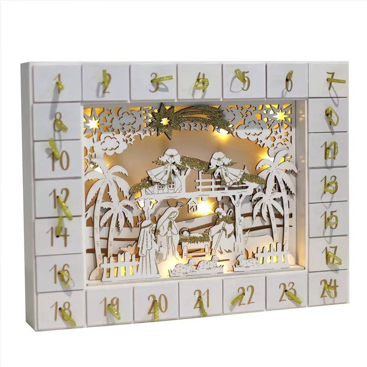 Wooden Nativity Advent Calendar – 24 Days Christmas Countdown Decoration & Gift