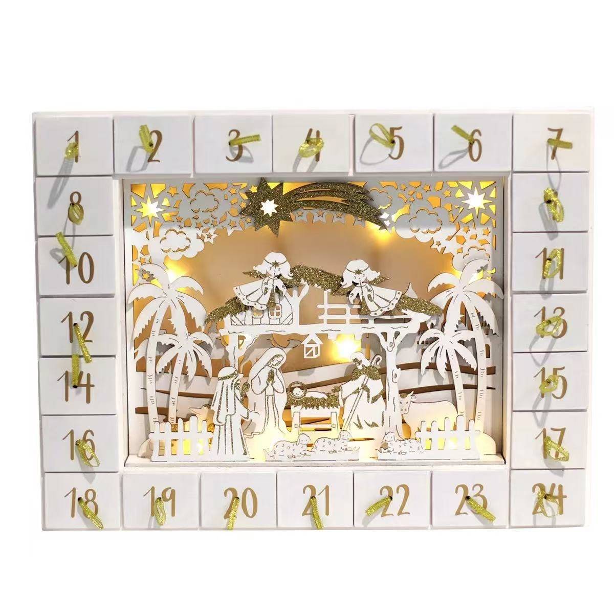 Wooden Nativity Advent Calendar – 24 Days Christmas Countdown Decoration & Gift