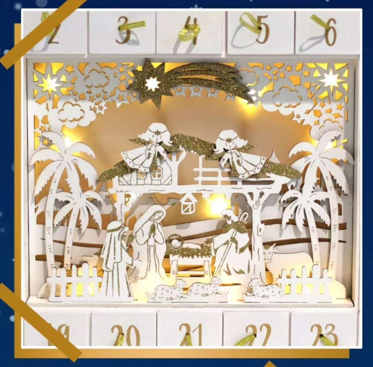Wooden Nativity Advent Calendar – 24 Days Christmas Countdown Decoration & Gift