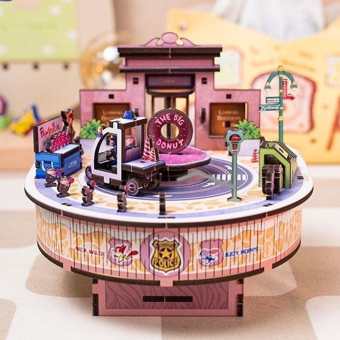 Zootopia 3D Wooden Puzzle Music Box – DIY Mechanical Model Kit