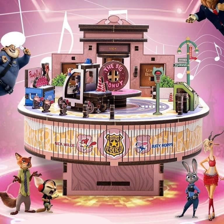 Zootopia 3D Wooden Puzzle Music Box – DIY Mechanical Model Kit
