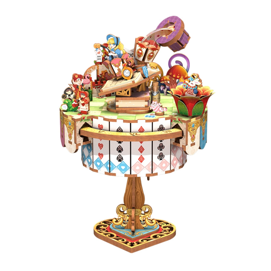 Alice Wonderland 3D Wooden Puzzle Music Box DIY Tea Party Scene Gift