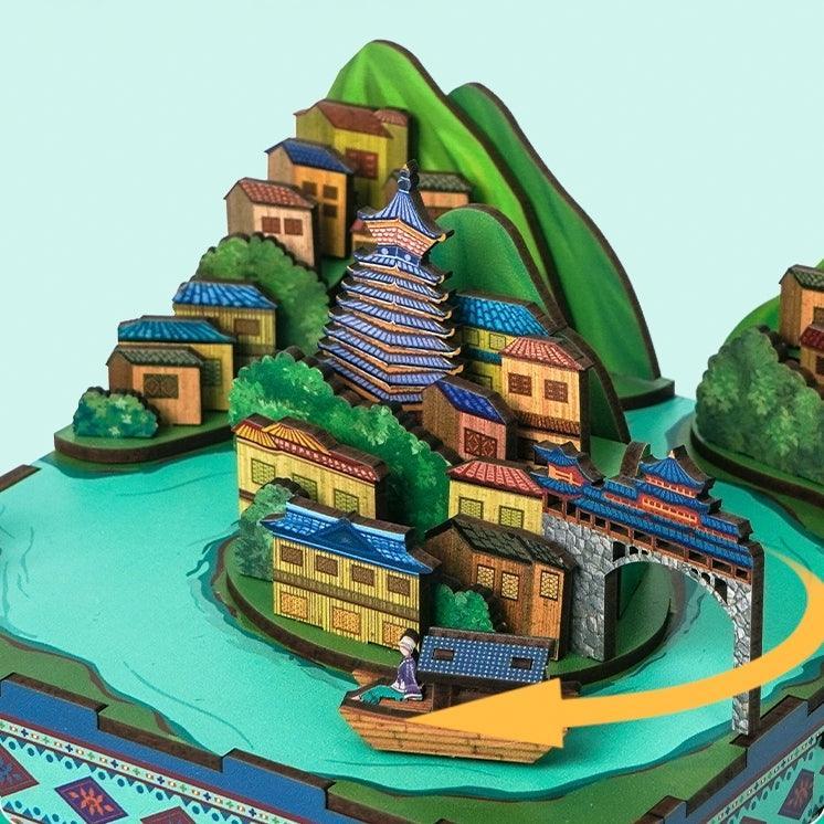 Miao Village 3D Music Box Puzzle Chinese Ethnic Stilted House Miniature Model