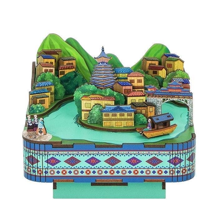 Miao Village 3D Music Box Puzzle Chinese Ethnic Stilted House Miniature Model
