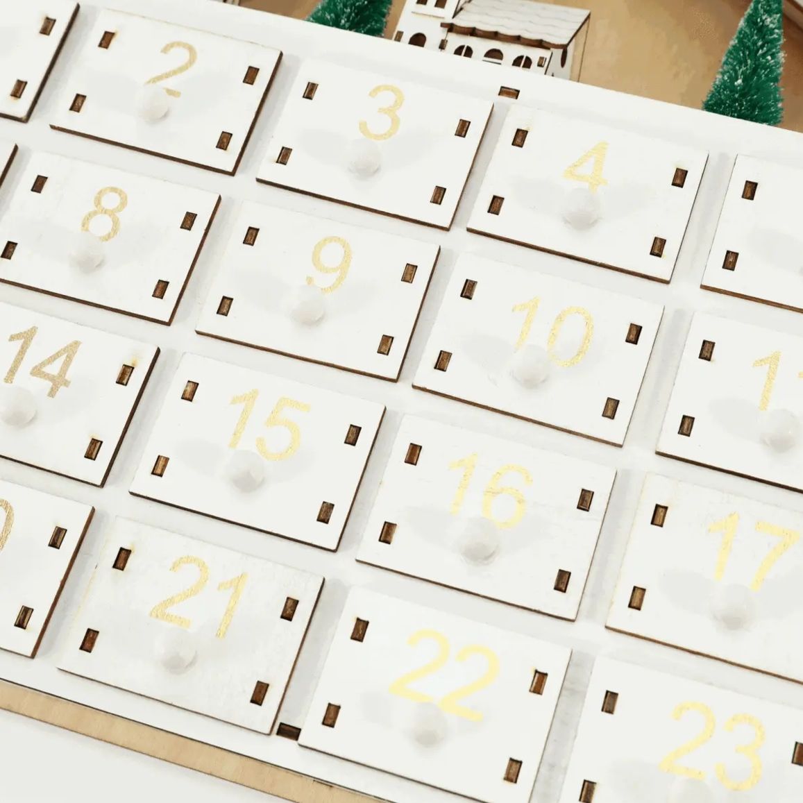 White Christmas House Pre-lit Advent Calendar with Drawers – 24 Days Holiday Countdown & Gift