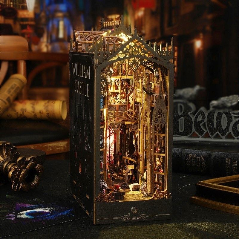 William Castle DIY Book Nook Kit – Horror Movie Miniature Bookshelf Insert