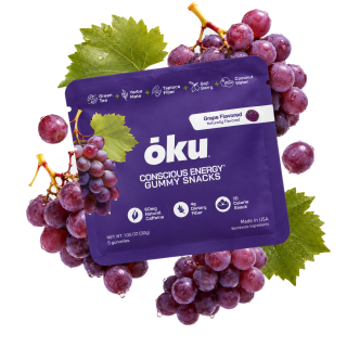 ōku Grape Conscious Energy Gummy Snacks - Clean Caffeine + Fiber - Pack of 8