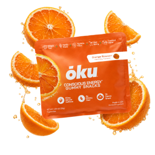 ōku Orange Blossom Conscious Energy Gummy Snacks - Clean Caffeine + Fiber - Pack of 8