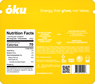 ōku Pineapple Conscious Energy Gummy Snacks - Clean Caffeine + Fiber - Pack of 8