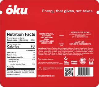 ōku Strawberry Conscious Energy Gummy Snacks - Clean Caffeine + Fiber - Pack of 8