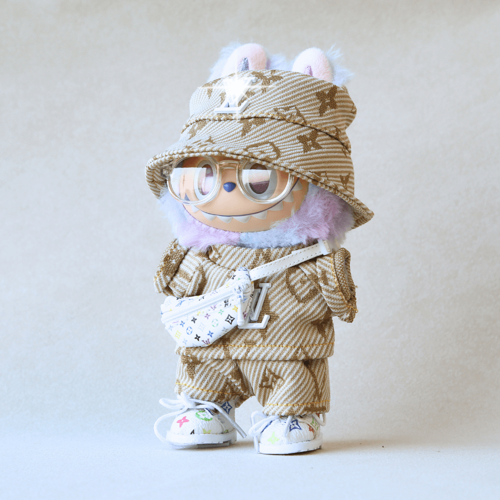 Golden Monogram Luxe Set - Labubu Fashion Clothes