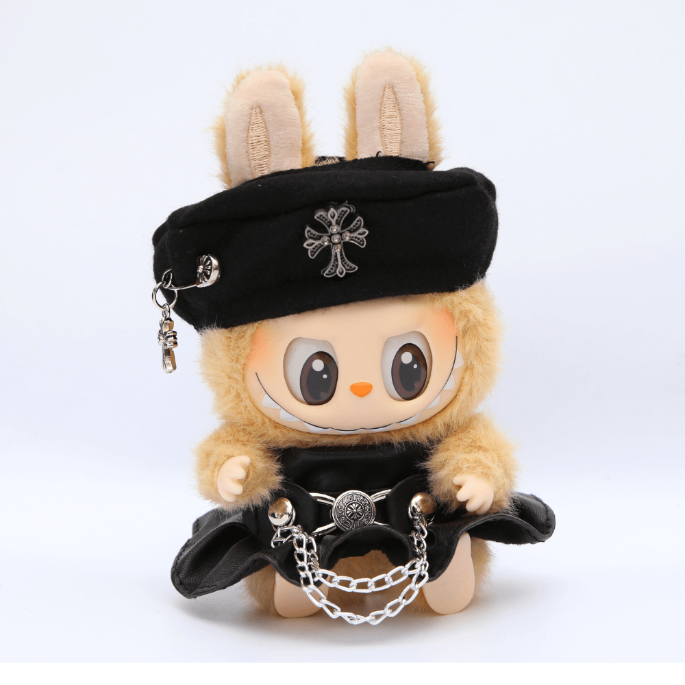 Black Dress & Hat Set - Labubu Fashion Clothes (Metallic Logo)-Boobulo