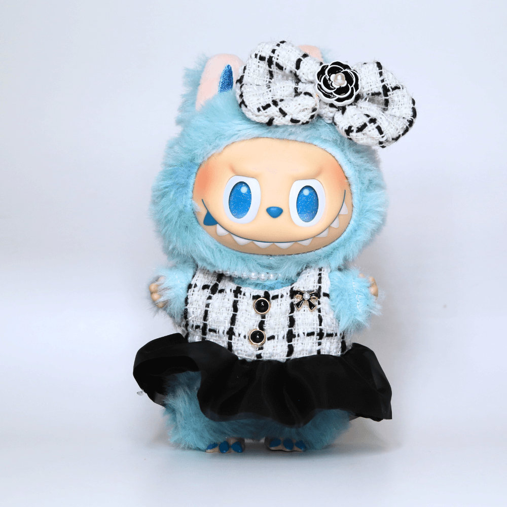 Mini Coco Couture 3-Piece Set – Dress, Hairpin & Pearl Necklace  - 6.7″ Labubu Fashion Clothes-Boobulo