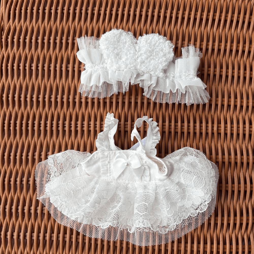 White Wedding Dress 2-Piece Set - Labubu Fashion Dress-Boobulo