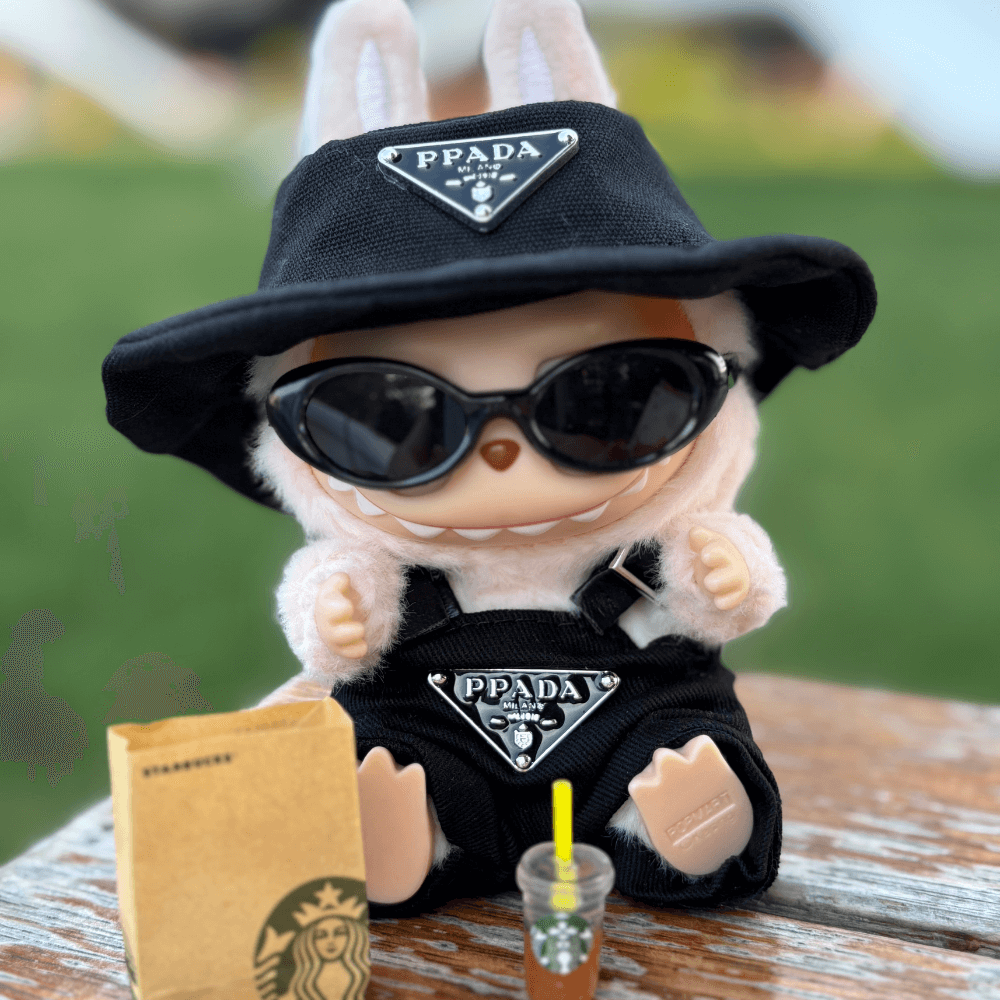 P-Style Overalls & Hat Set - Labubu Fashion Clothes (Metallic Logo)-Boobulo