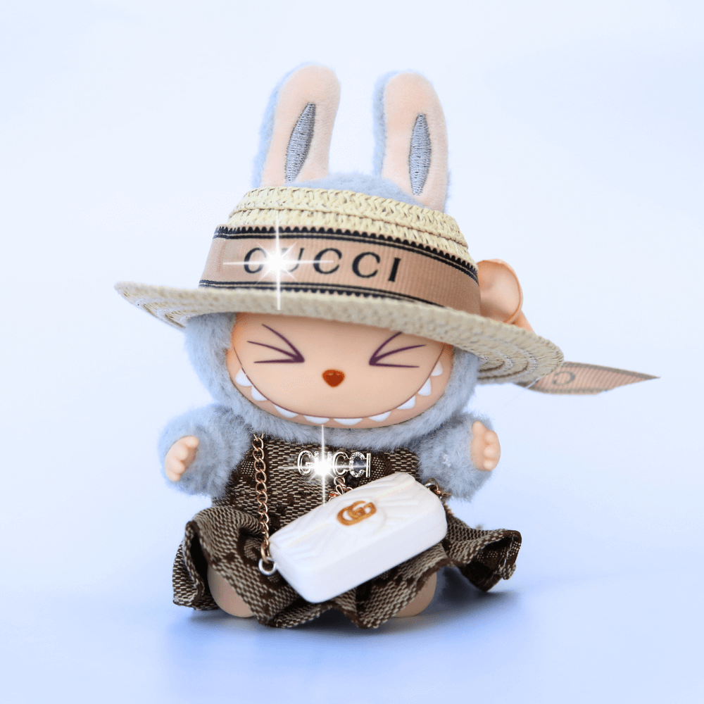 G-Style Vintage Look Dress, Hat & C-Bag 3-Piece Set - Labubu Fashion Clothes (Bag Included)