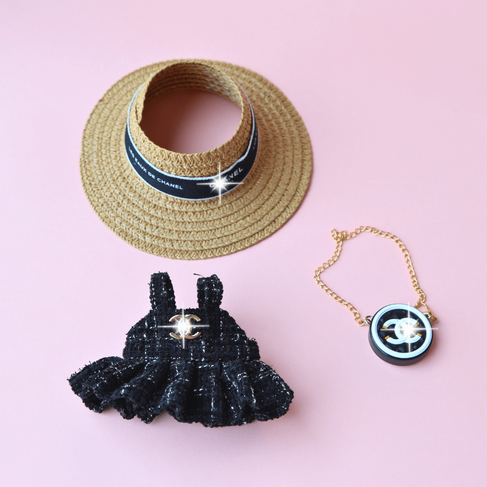 Elegant Straw Hat Set 3-Piec - (Bag Included) Labubu Clothes