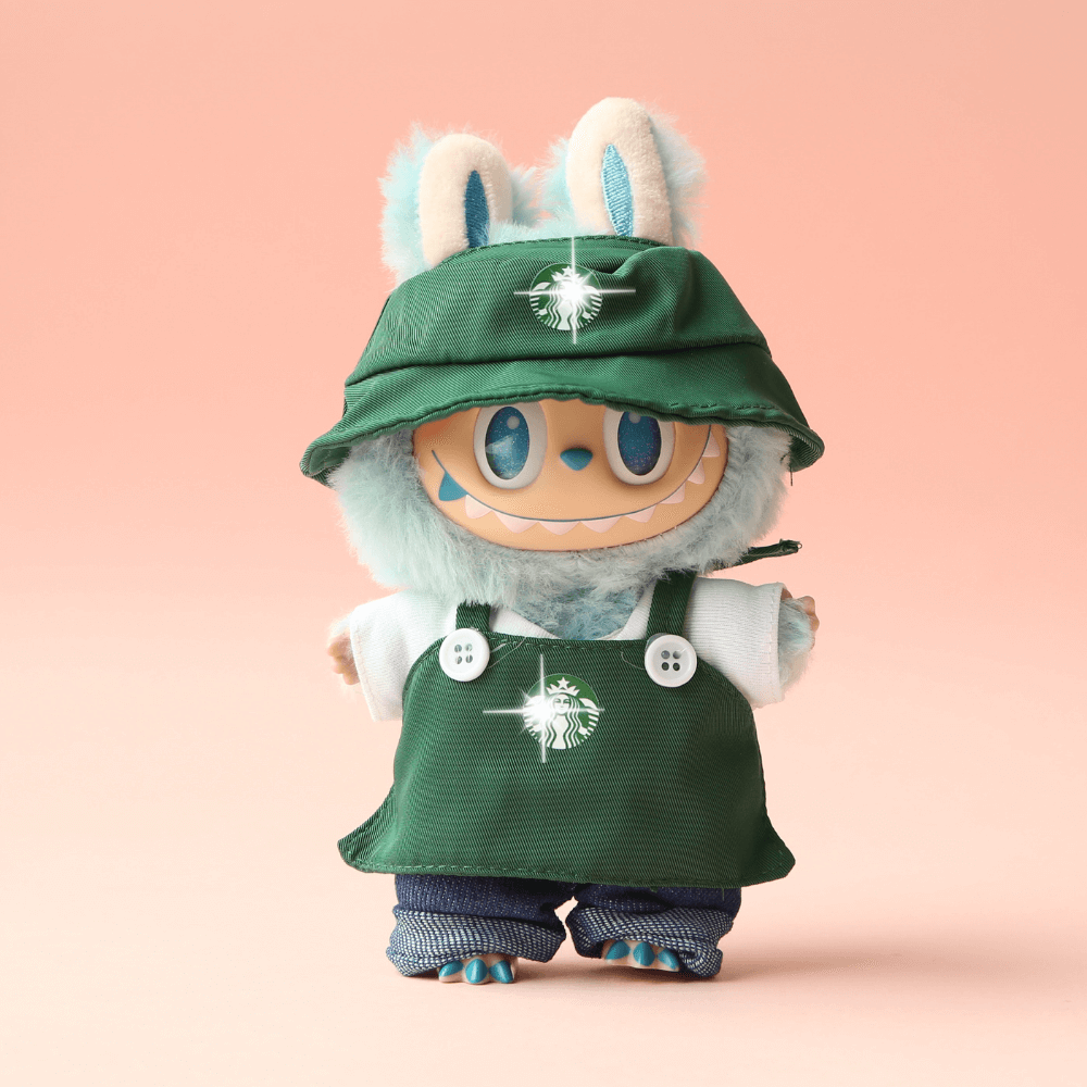 Coffee Time Uniform 4-Piece Apron Outfit with Hat, Top & Pants  - 6.7″ Labubu Fashion Clothes