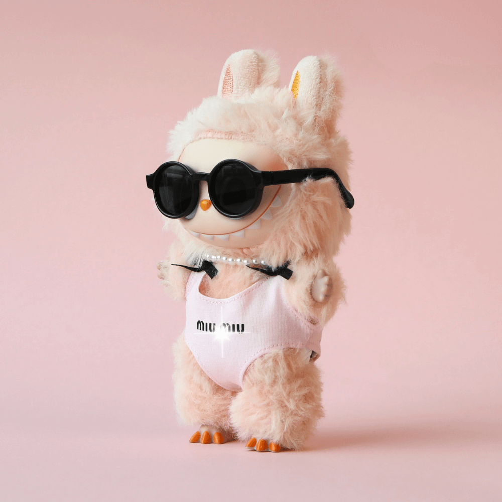 Coastal MIUMIU Set – 3-Piece Swim Look with Swimsuit, Necklace & Shades, Labubu Clothes