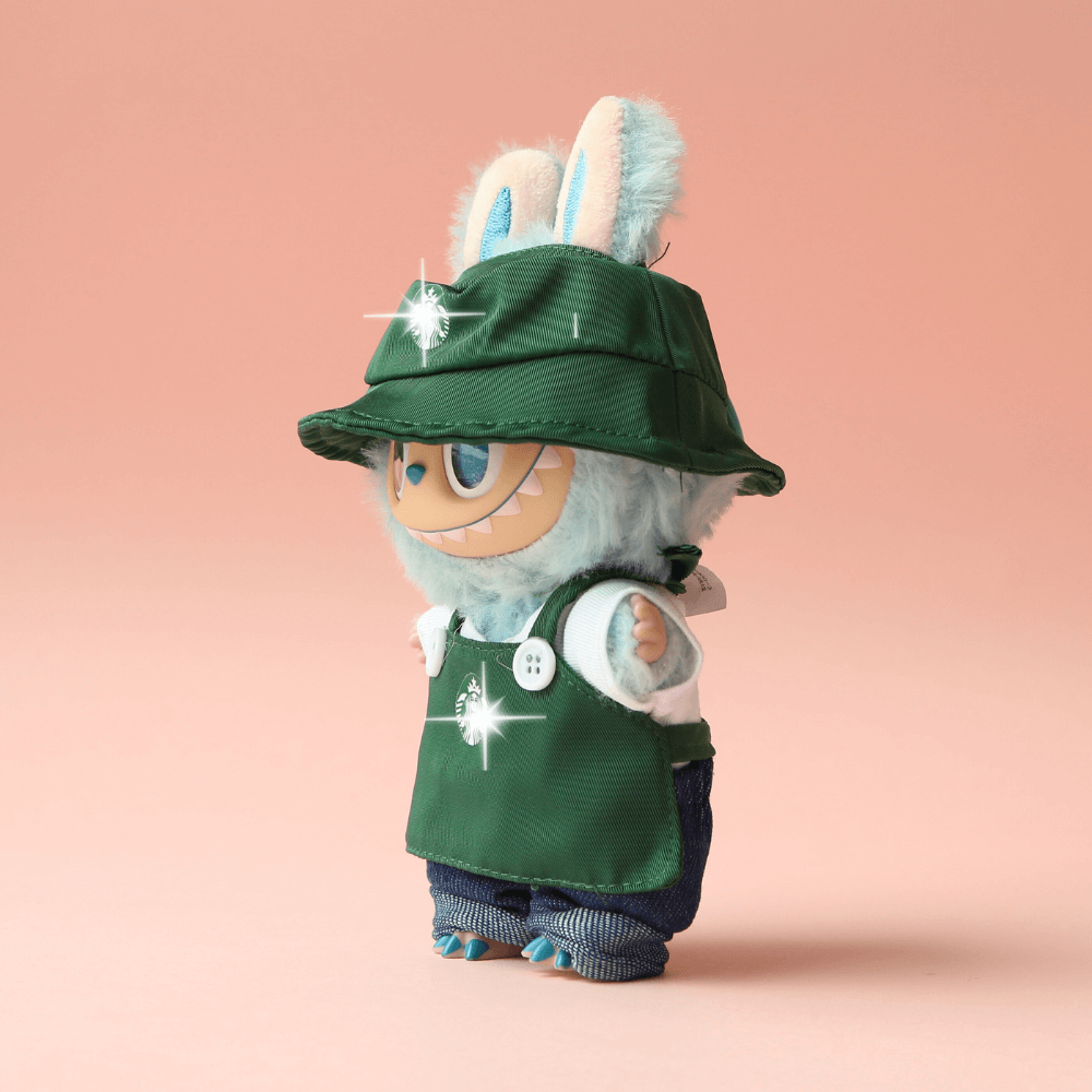 Coffee Time Uniform 4-Piece Apron Outfit with Hat, Top & Pants  - 6.7″ Labubu Fashion Clothes