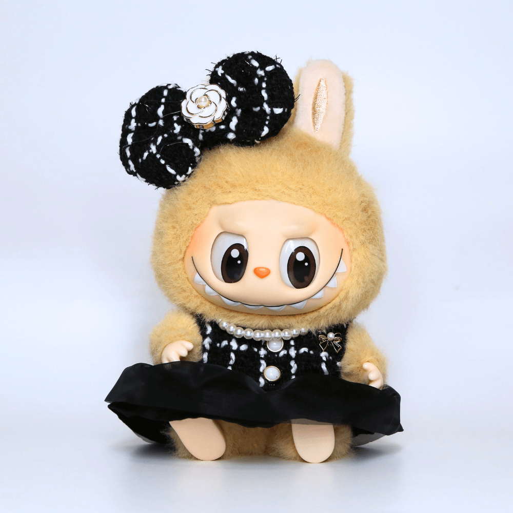 Mini Coco Couture 3-Piece Set – Dress, Hairpin & Pearl Necklace  - 6.7″ Labubu Fashion Clothes-Boobulo