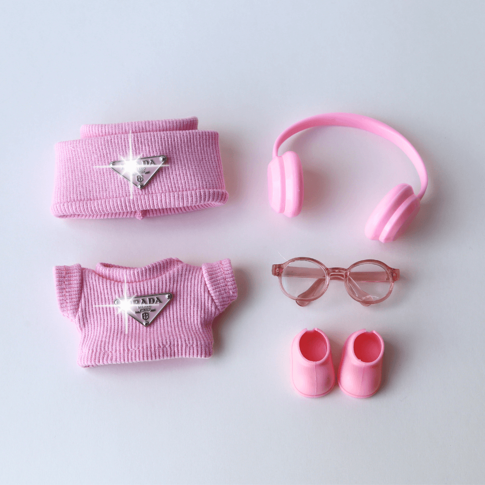 Pink P-Style Top & Hat Set - Labubu Fashion Clothes (Metallic Logo)