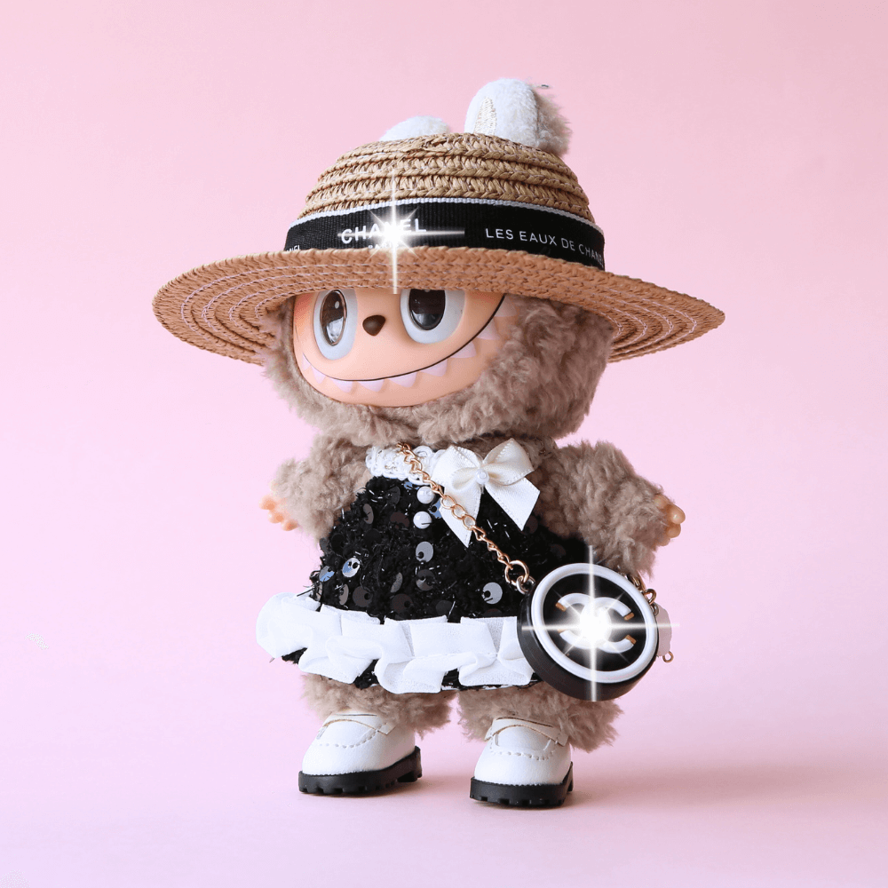 Elegant straw hat suit (4-piece) for Labubu