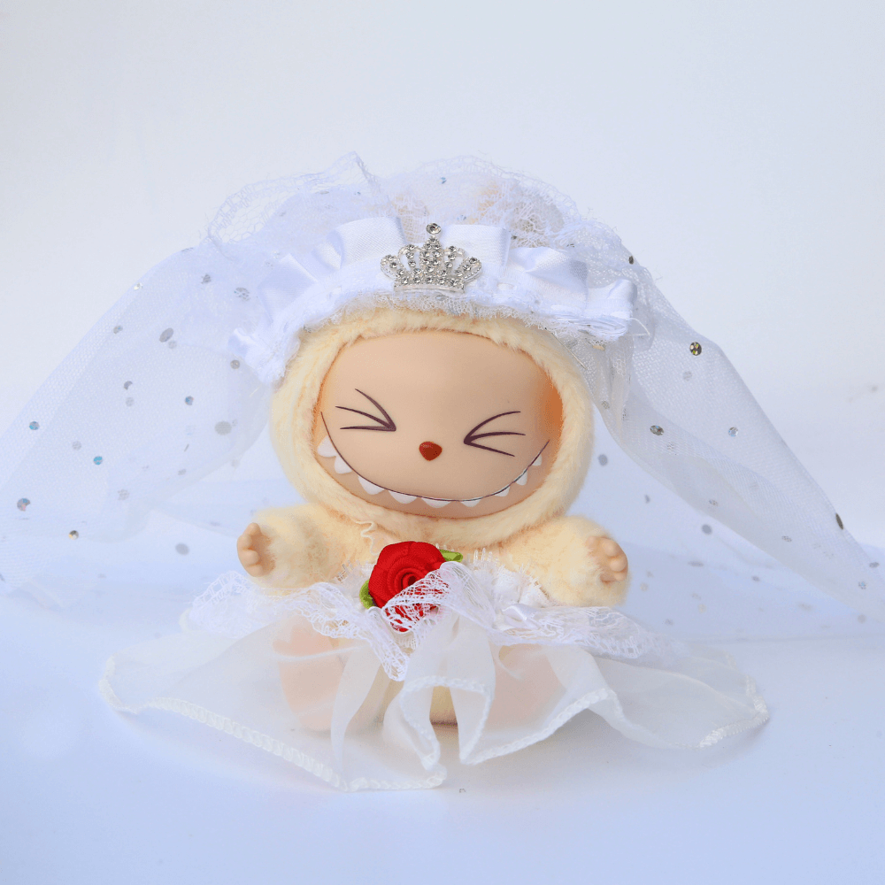 Labubu Wedding Dress & Veil Set – Bridal Outfit for 15cm Doll-Boobulo