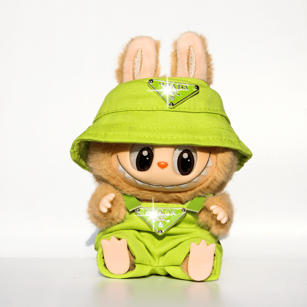 P-Style Overalls & Hat Set - Labubu Fashion Clothes (Metallic Logo)