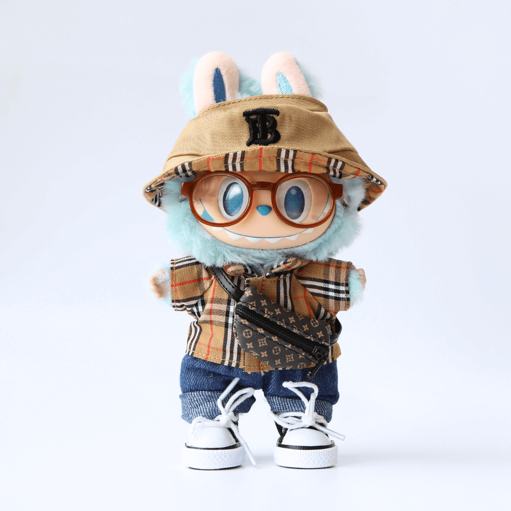 British Classic Check Look 3-Piece Set, Hat, Shirt & Jeans – Labubu Clothes-Boobulo