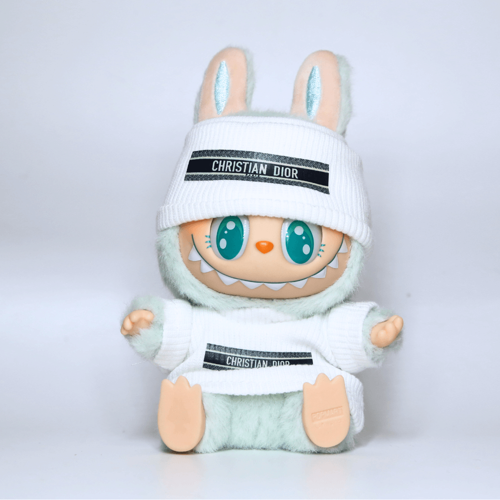 outfit for labubu luxury brand Dior white