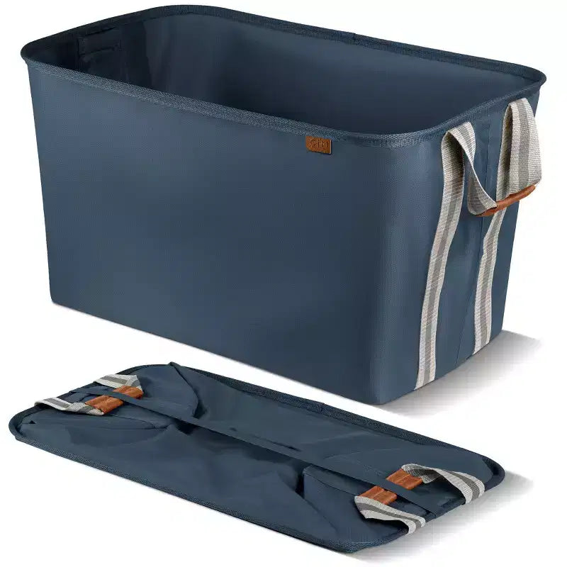 CleverMade Collapsible 2pk Laundry Basket LUXE 300D Navy Noir/Cream
