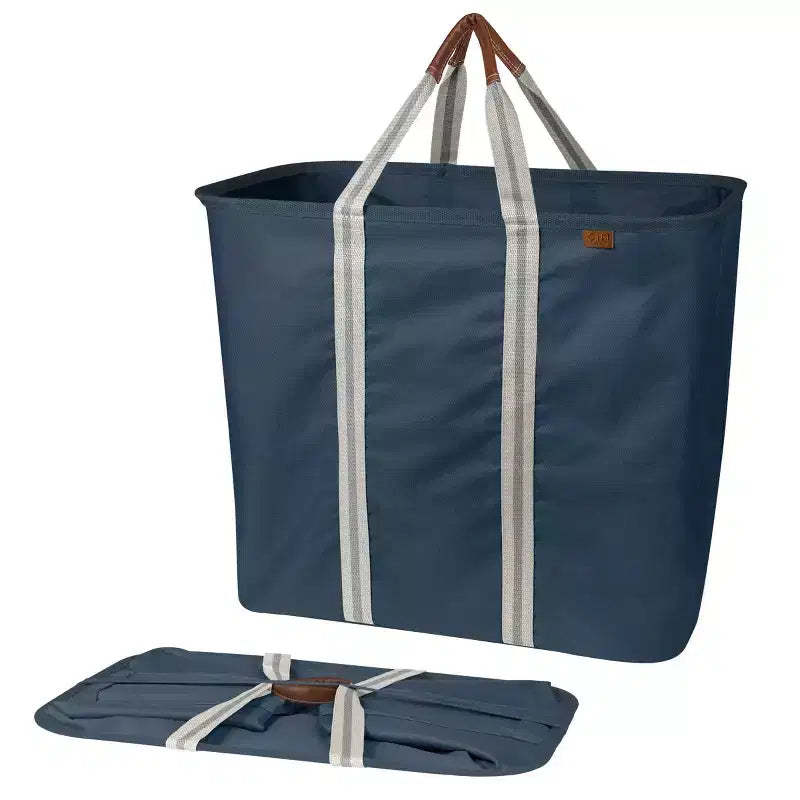 CleverMade Collapsible 2pk Laundry Caddy LUXE 300D Navy Noir/Cream