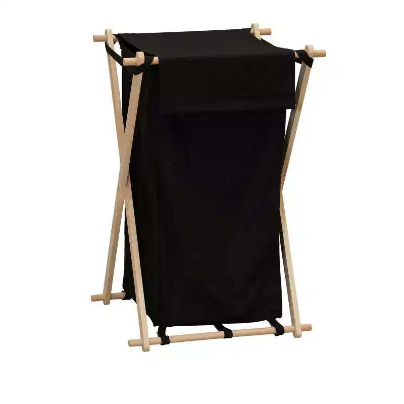 Household Essentials Wood X-Frame Hamper Black: Collapsible Laundry Sorter with Liner, 139.72L Capacity