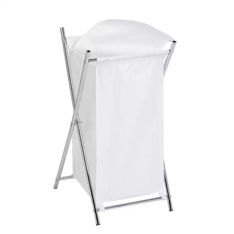 Honey-Can-Do Folding Hamper Chrome: Steel Frame, Collapsible Laundry Sorter with Lid, 3 Volume Capacity, Silver