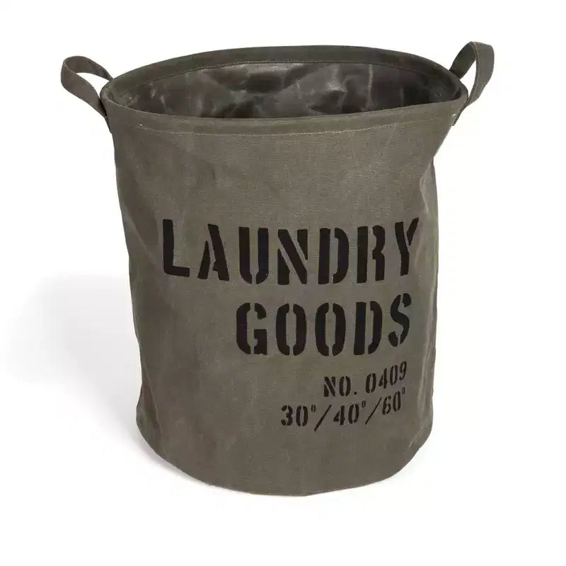 Danya B. Army Canvas Laundry Bucket Dusty Olive: Collapsible Hamper with Built-In Handles, Portable & Multipurpose
