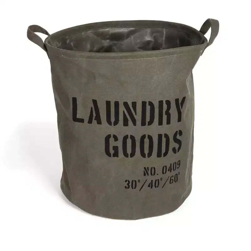 Danya B. Army Canvas Laundry Bucket Dusty Olive: Collapsible Hamper with Built-In Handles, Portable & Multipurpose