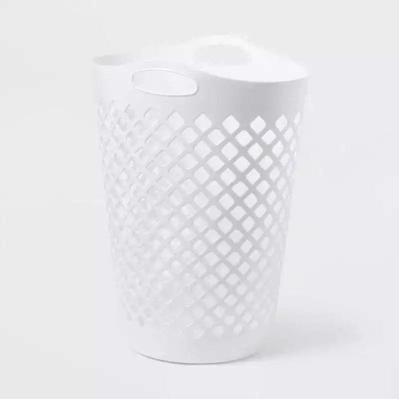 2.2bu Flexible Laundry Hamper White - Brightroom™: Tall Plastic Clothes Hamper with Built-In Handles, Diamond Pattern