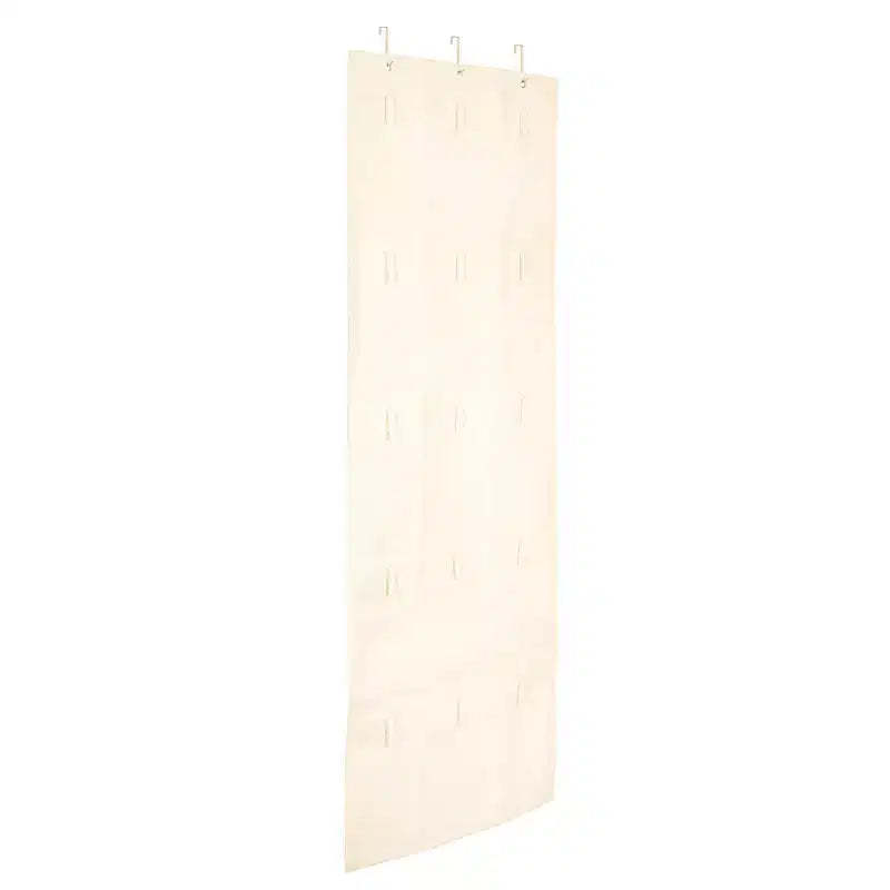 Household Essentials Over the Door Cotton Blend Cap and Hat Organizer with 15 Hook and Loop Hangers Natural