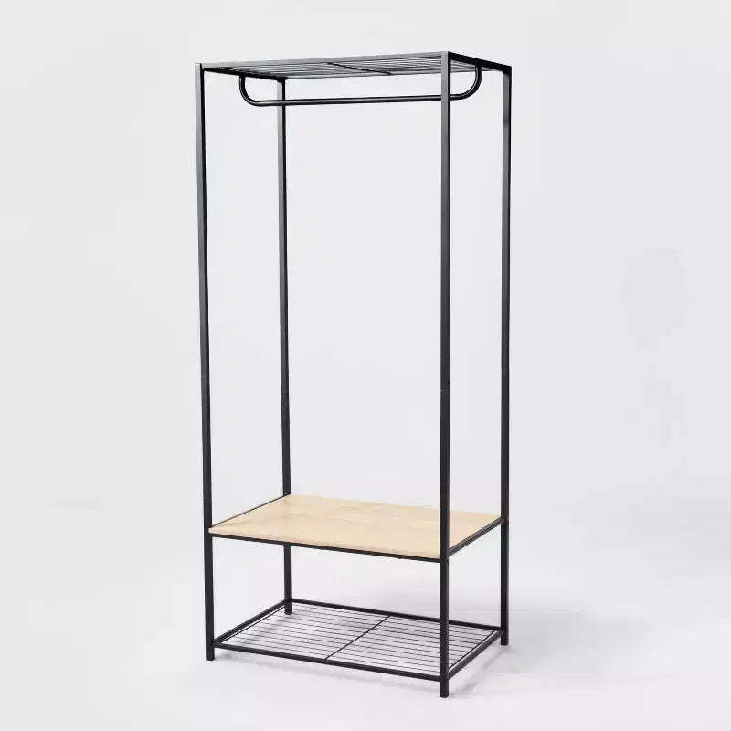 Two Shelf Wardrobe Black Metal with Natural Wood - Brightroom™